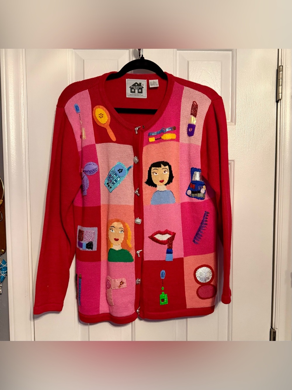 Vintage 1990s Storybook Knits RARE Beauty Shop Cardigan Womens Small
